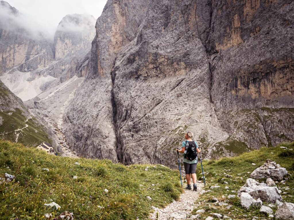 woman hiking in dolomites