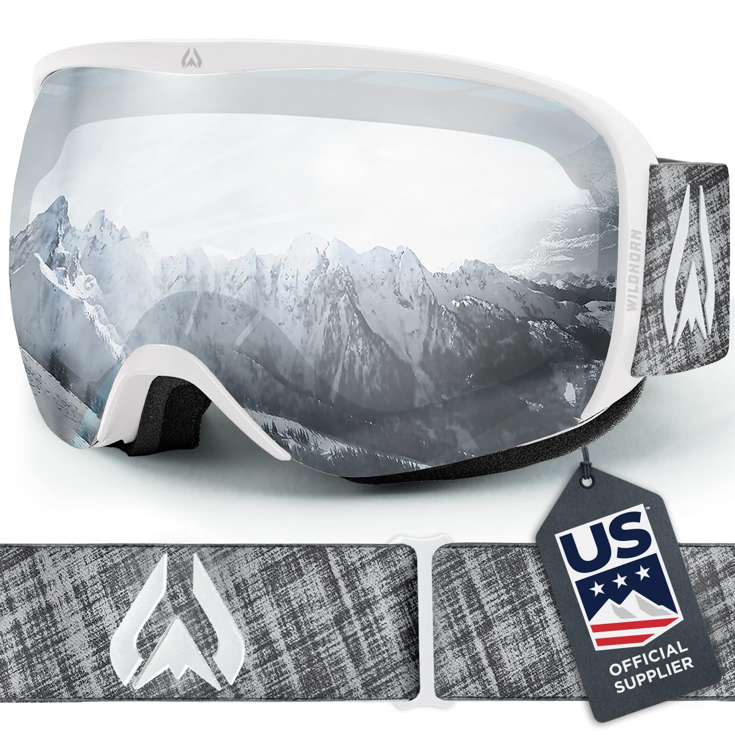 Wildhorn Cristo Ski Goggles Men Women 100% UV Anti-Fog OTG Snowboard Goggles- US Ski Team Official Supplier- Snow Goggles Arcticwhite-silver-rb