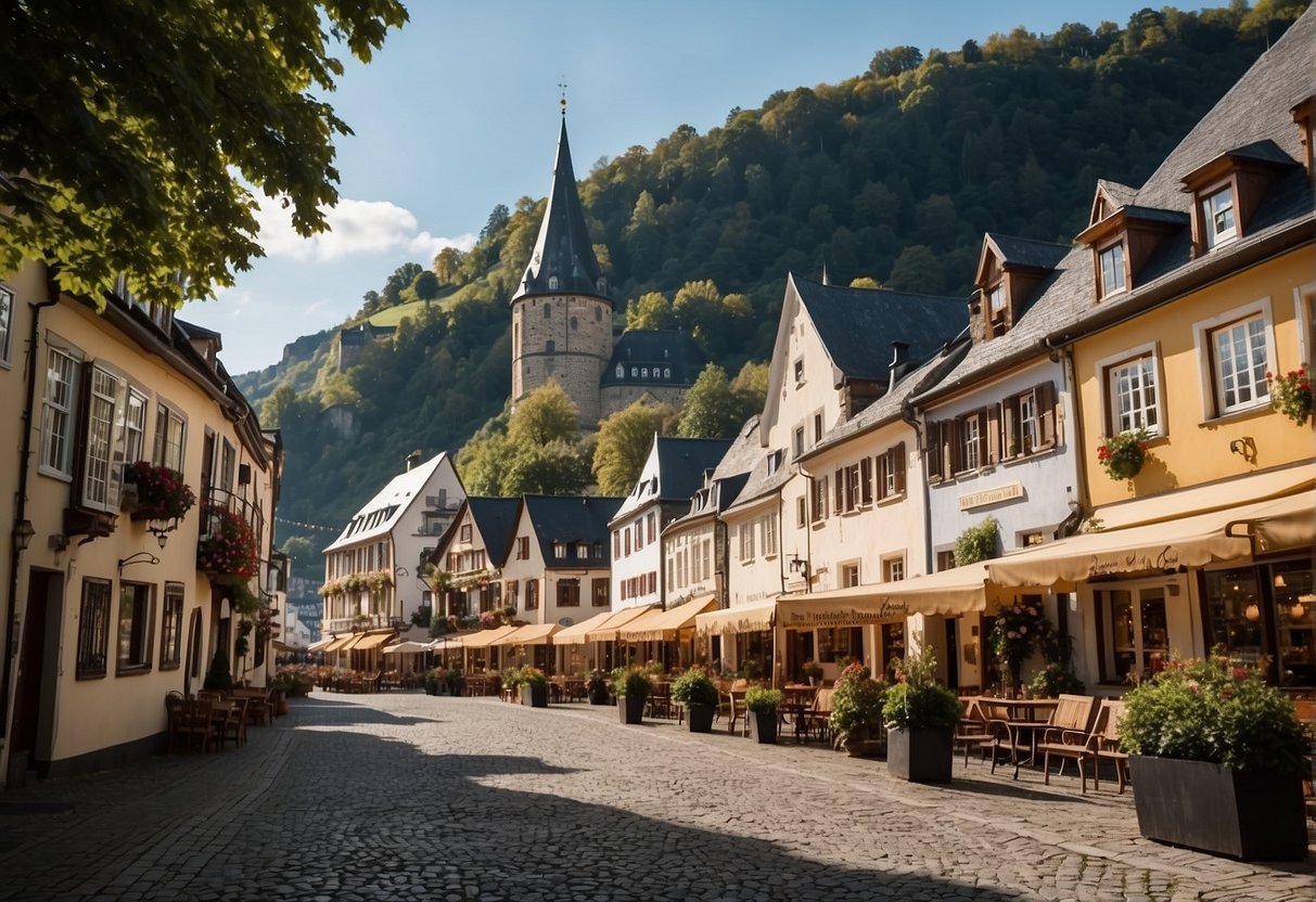 The picturesque town of Sankt Goar features charming cobblestone streets, a medieval castle perched on a hill, and stunning views of the Rhine River