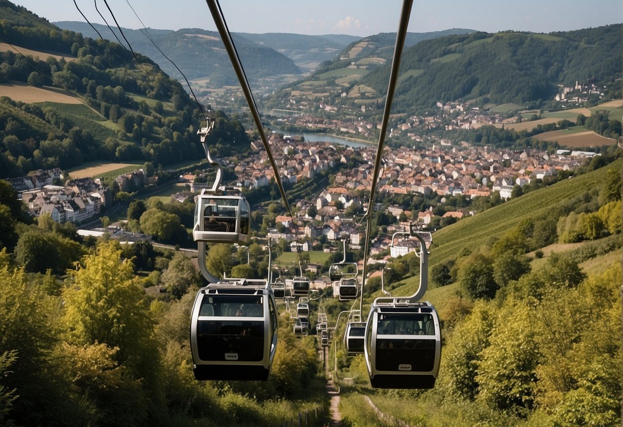 The Saarburg chairlift rises over the picturesque town, offering breathtaking views of the surrounding hills and vineyards. Its significance lies in providing a unique and memorable way for visitors to experience the beauty of the Moselle Valley